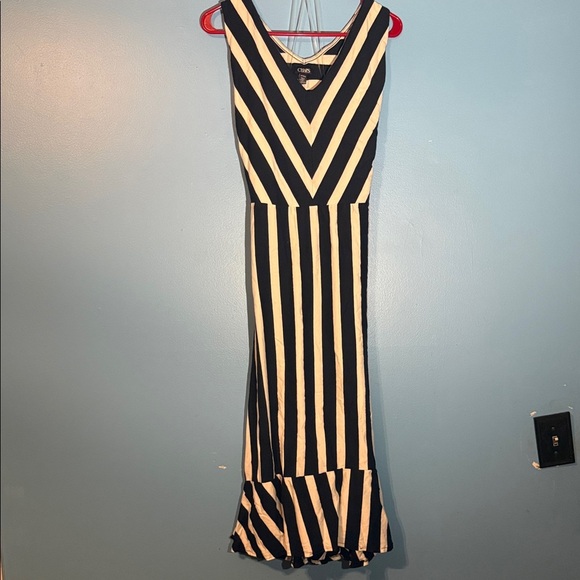 Chaps Chic Black and White Striped Midi Dress - Picture 1 of 9